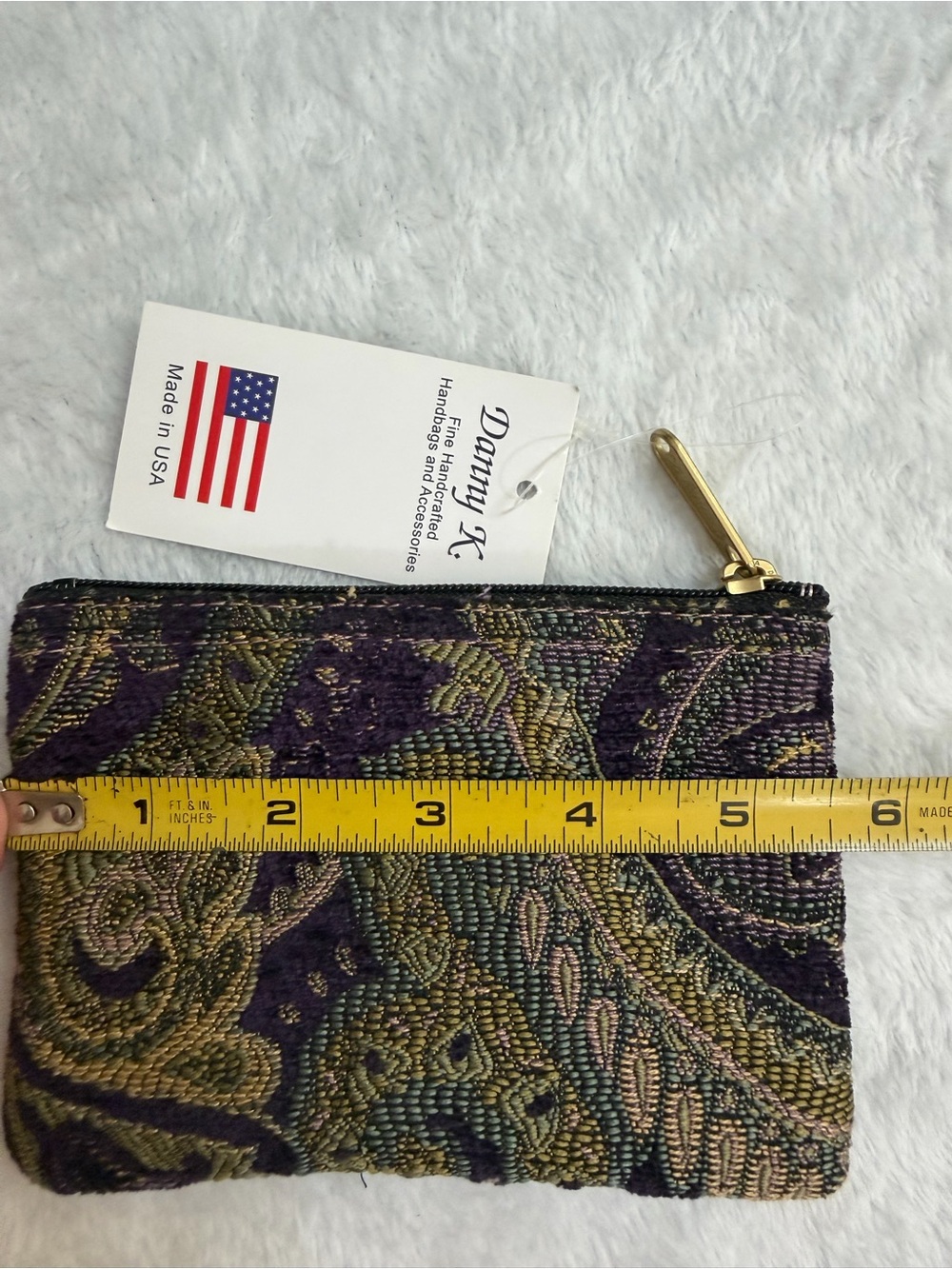 NWT Danny K Purple Chenille Tapestry Zip Coin Purse Made in USA
